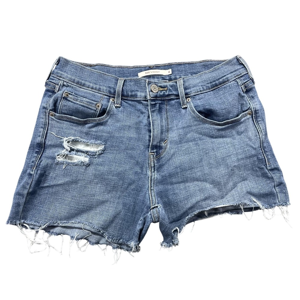 Levi's 505 Shorts‎ Womens 4 Blue Denim Distressed Cutoff Frayed Hem 3" Inseam